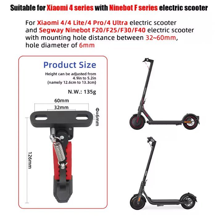 Pata de cabra ajustable para Xiaomi scooter 4/Ninebot F (rojo) - Imagen 2