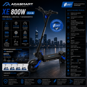 Adasmart XE Patinete Eléctrico 48V 23,4Ah 1000W Homologado DGT