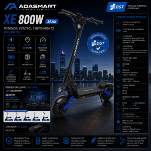 Adasmart XE Plus Patinete Eléctrico 48V 36Ah 1000W Homologado DGT